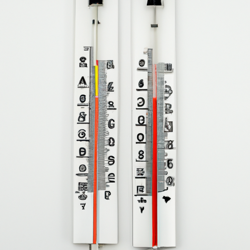 A pair of thermometers side by side showing different temperature readings