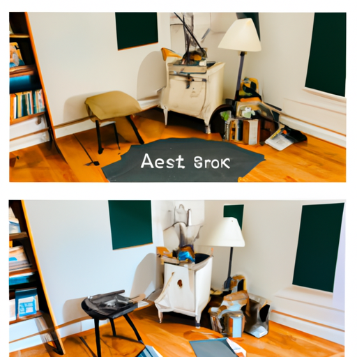 Before and after images of a cluttered space versus a decluttered space influenced by the book’s advice