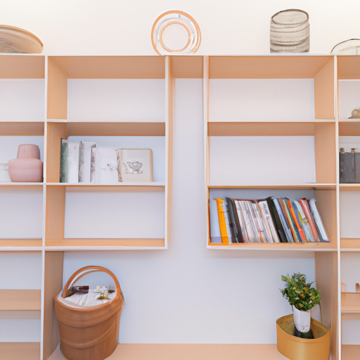 Neatly organized shelves with a few decorative items and a clear floor space