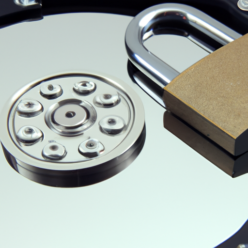 Secure padlock on a hard drive representing data encryption